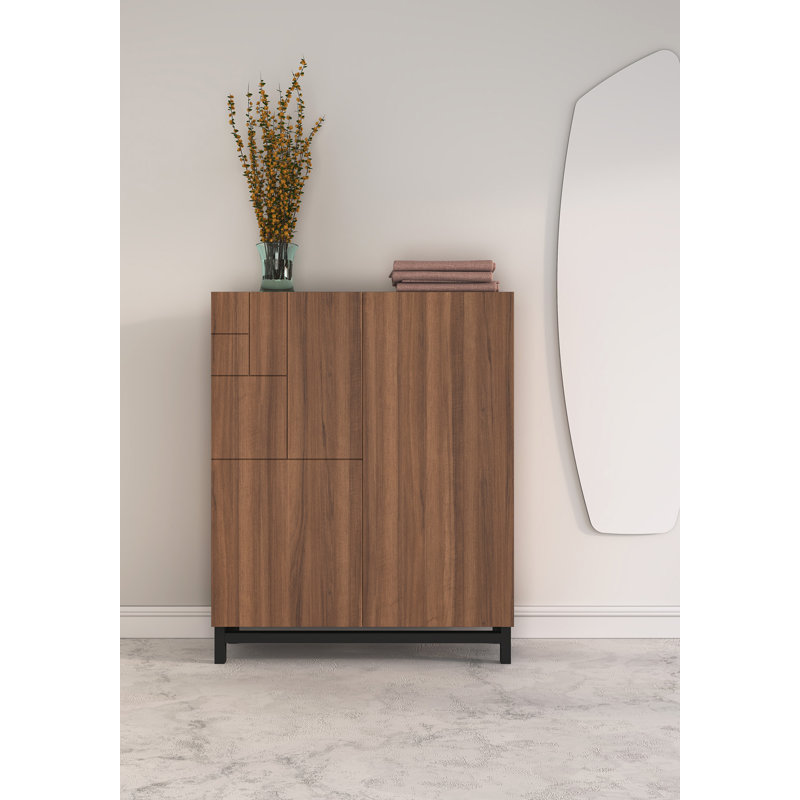 18 Pair Shoe Storage Cabinet, Walnut/Black