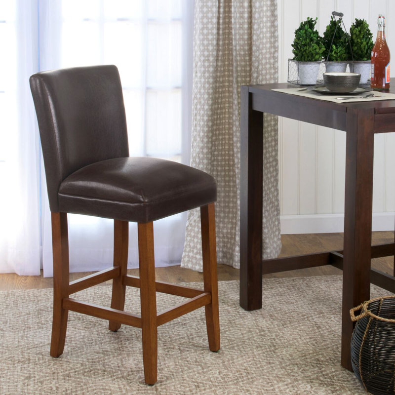 Taib Upholstered Counter Stool, Brown Faux Leather