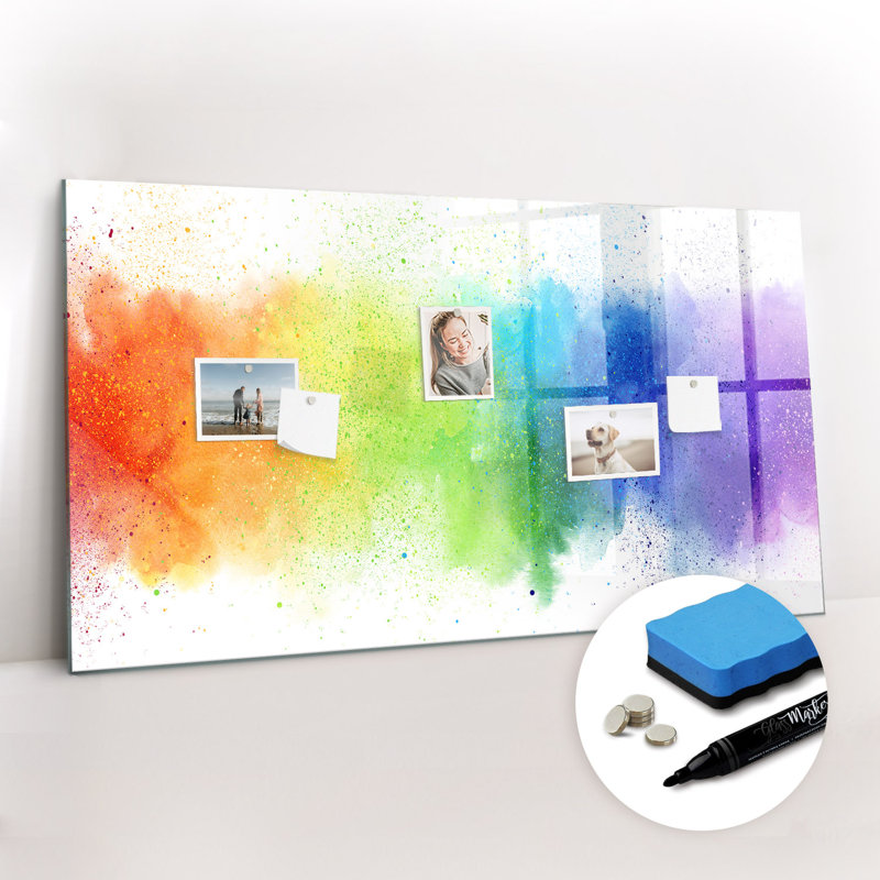 Magnetic Memo Board Whiteboard - 120 x 60 cm - With Marker and Magnets - Abstract rainbow