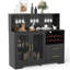  Armoire à vin moderne avec lumières à DEL, bar à café avec supports à vin et porte-verre, station de charge