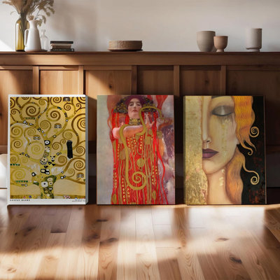 3PCS Wall Arts Posters Framed, Gustav Klimt Canvas Wall Art Set of 3, The Tree of Life, The Beethoven Frieze, and Portrait Prints, Vintage Artwork for Living Room Bedroom Home Decor, High-Definition Giclee Prints Ready to Hang