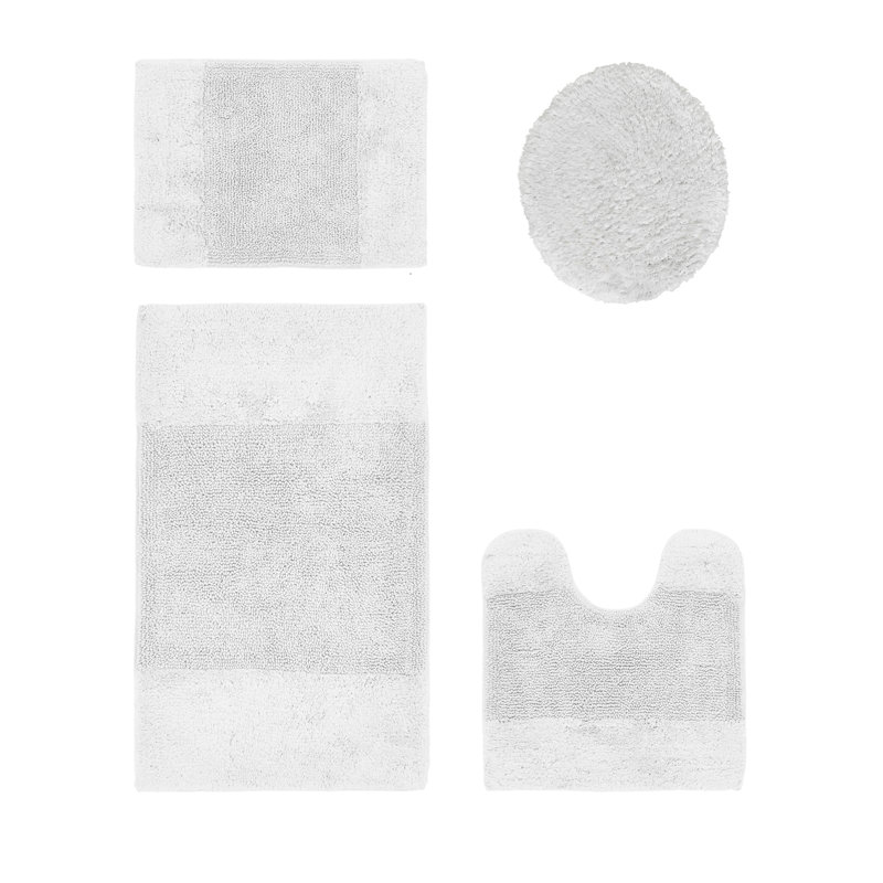 Granada Premium 100% Cotton 2155 GSM 4-Piece Bath Rug Set, OEKO-TEX® Certified, Non-Slip Spray Latex Backing, Plush Tufted, Super Absorbent, Machine Washable Bathroom Rugs for Bathroom, Shower, Tub & Vanity, White