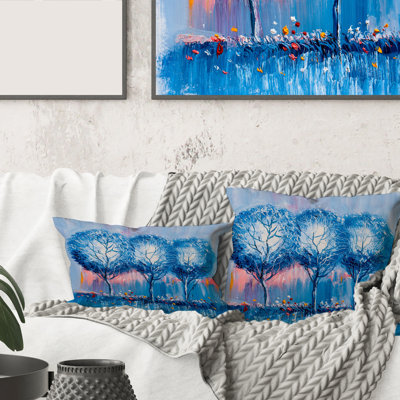 Rectangle, arbres colorés, paysage impressionniste III - Coussin décoratif imprimé moderne
