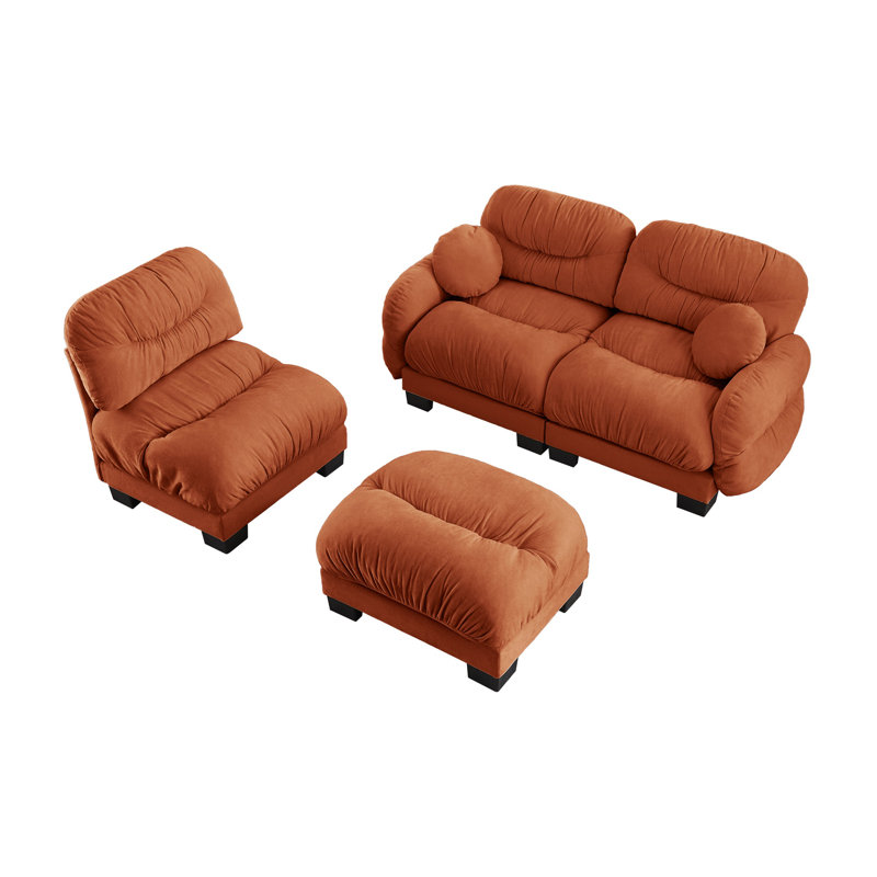 Canapé modulaire moderne en L en chenille avec repose-pieds - canapé modulaire ergonomique plissé, orange
