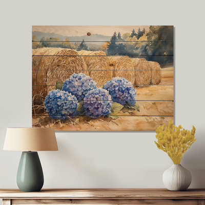 Hortensias par Hay Bales I - décoration murale en bois d'hortensias - sur bois de pin naturel