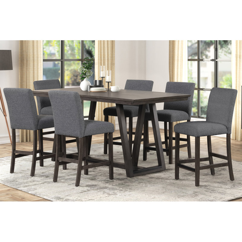 Pendergrass Counter Table And Chairs, 7 Pieces: Table, 6 Chairs, Gray