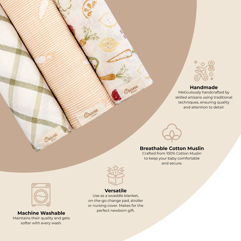 Clementine Cotton Muslin Swaddle Blanket Set (Veggies, Set of 3)