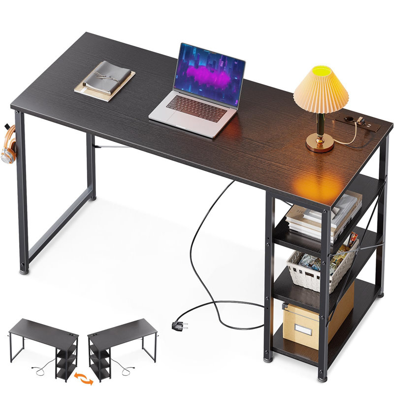 Billen Steel with Built-In Electrical Outlet, Black