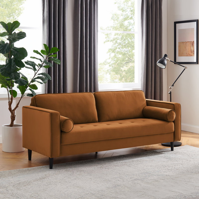 Jeses 81.5" W Mid-Century Modern Sofa, Curry Velvet