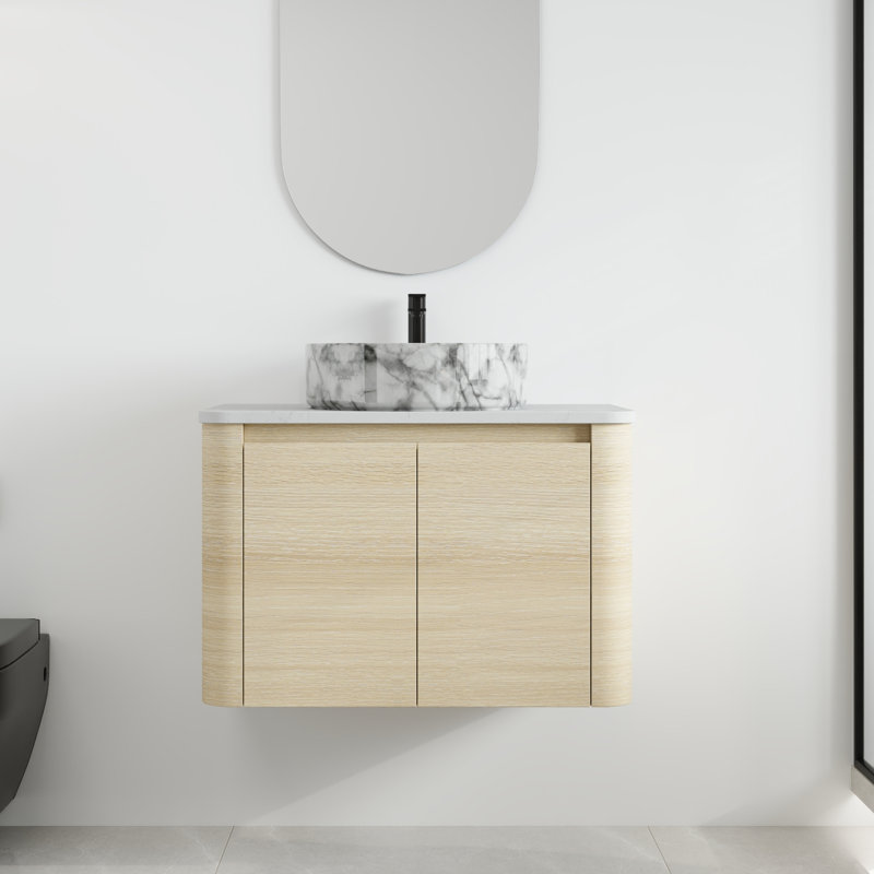 Ensemble de meuble-lavabo mural simple 30 po avec lavabo en céramique Greythor, ensemble de meuble-lavabo simple 30 po avec plateau en pierre reconstituée