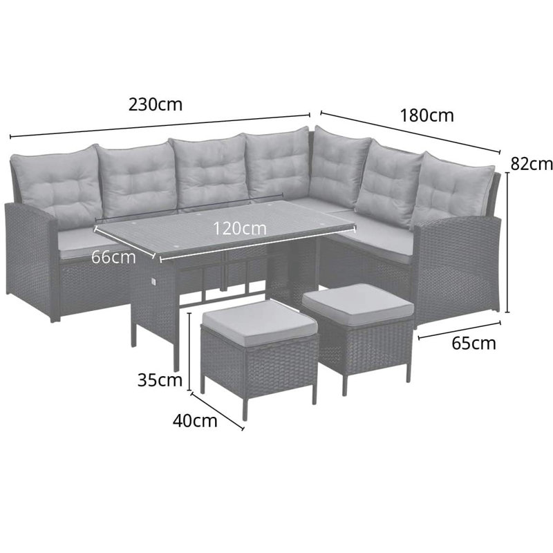 Annaise 8 - Person Garden Lounge Set with Cushions, Black