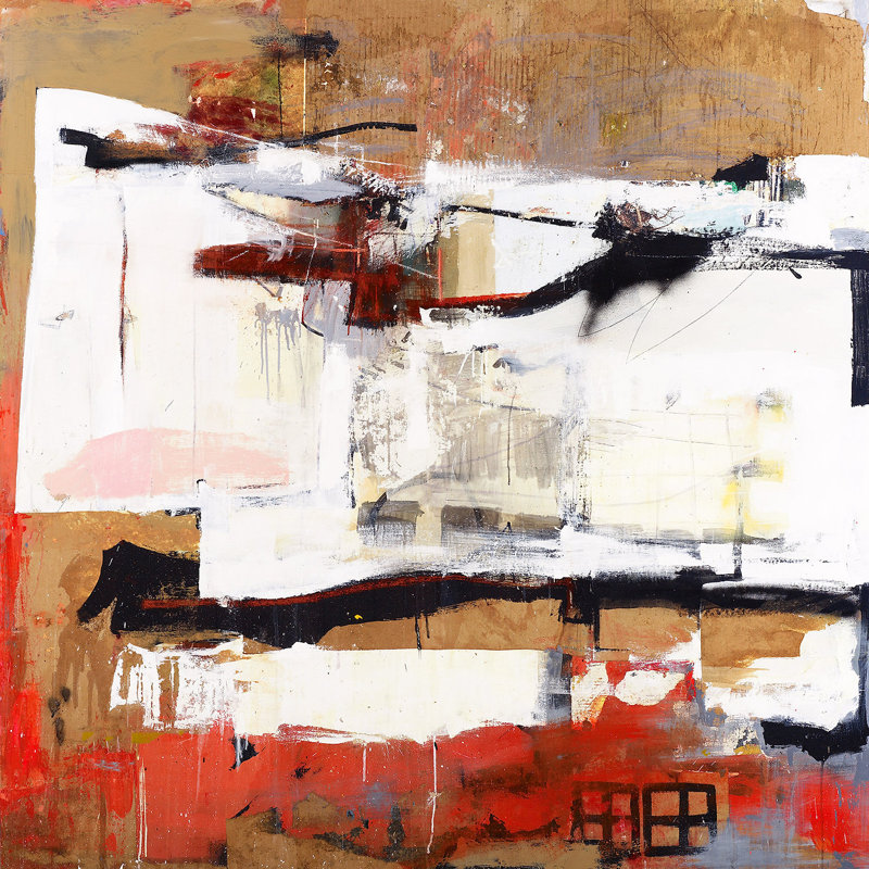 «Curtains of Invention», peinture sur toile à cadre flottant, L 30 po x H 30 po