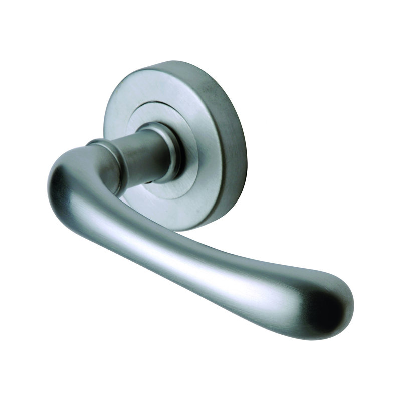 Heritage Brass Sorrento Door Handle Lever Latch on Round Rose Donna Design, Satin Chrome