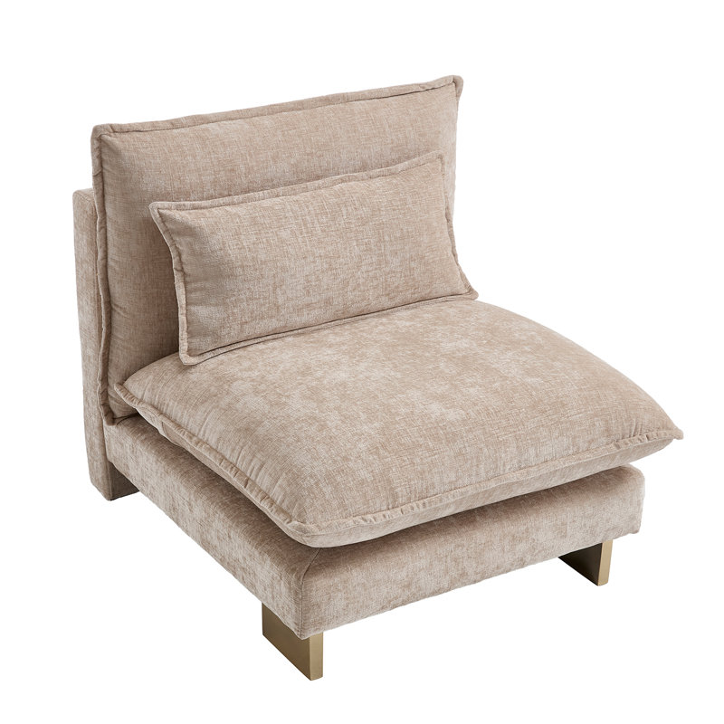 Élégante chaise longue rembourrée sans accoudoirs, canapé simple avec coussins, module de canapé simple combinable