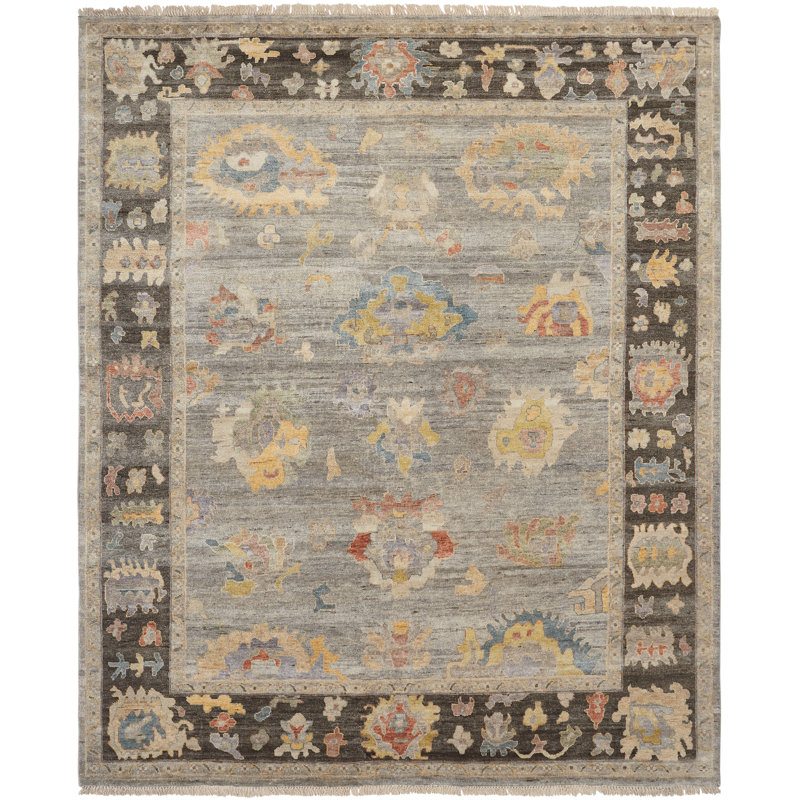 Tapis noué à la main couleur ombre anthracite Colorburst Oushak, Rectangle 12 pi x 15 pi
