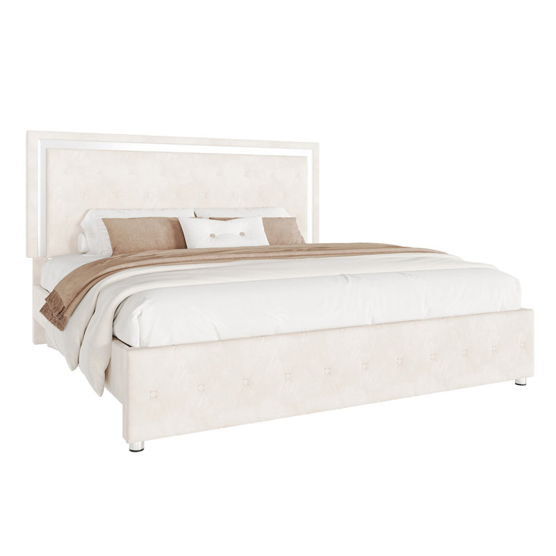 Braiya Upholstered Bed, Queen, Cream