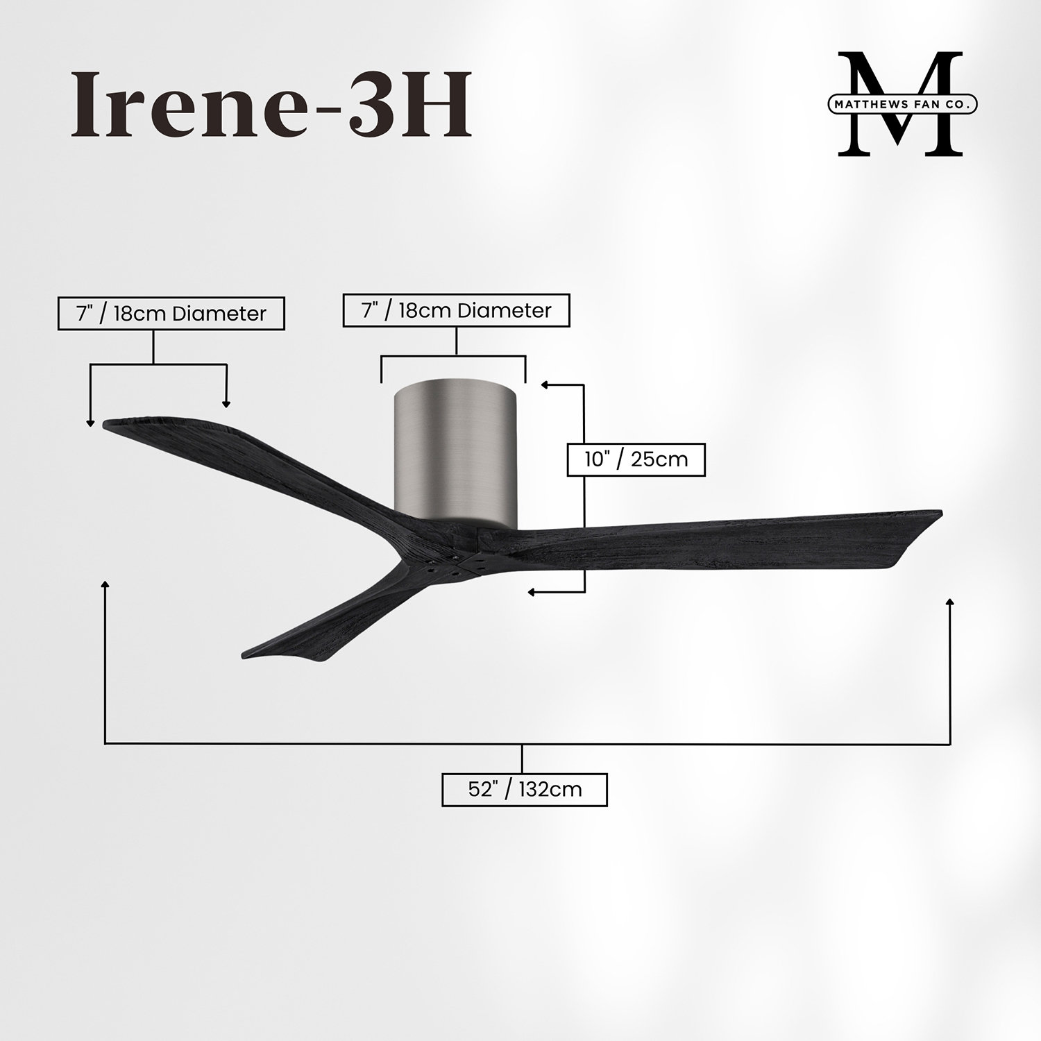 Olivier 3 Blade Ceiling Fan, Matte Black, Brushed Pewter, 52"