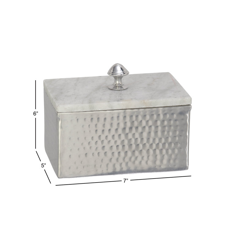 Gray Marble and Silver Metal Rectangular Jewelry Box
