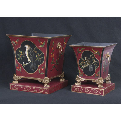 2 Piece Red Metal Table Vase Set