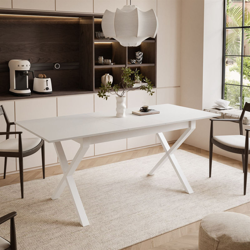 Extendable table ARTON II  140 cm,  "X" legs, White, White
