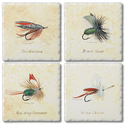 Fly Fishing Lures 4-Pack Assorted Tumbled Tile Stone Coasters