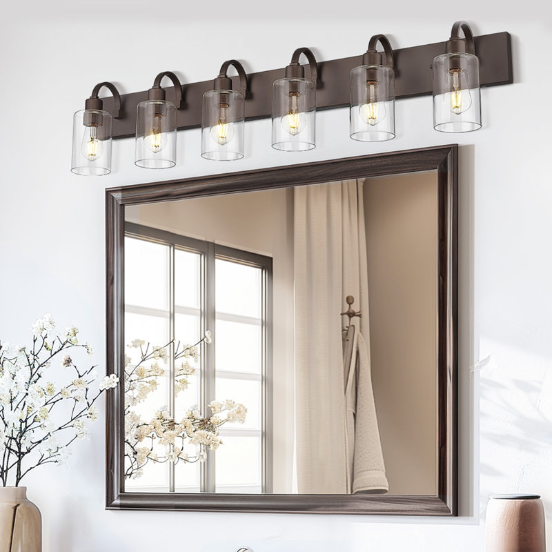 6-Light Dimmable Vanity Light Farmhouse Clear Glass Shade, Oil Rubbed Bronze