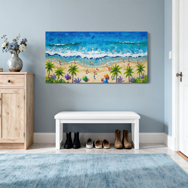 Paysages pittoresques et urbains Vagues de plage Palmiers Parasols Lumière du soleil Océan, H 16 po x l 32 po