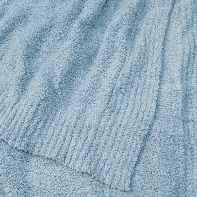 Light Blue Reversible Fleece Knit Throw Blanket, 50x60 Inches