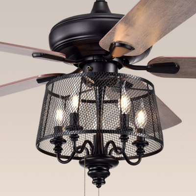 Ventilateur de plafond style lustre à 5 pales avec chaînette et luminaire Balf
