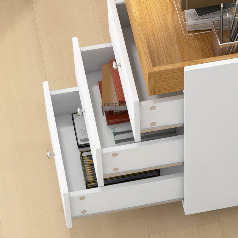 Armoire de bureau sur roulettes avec 3 tiroirs et plateau amovible, Blanc