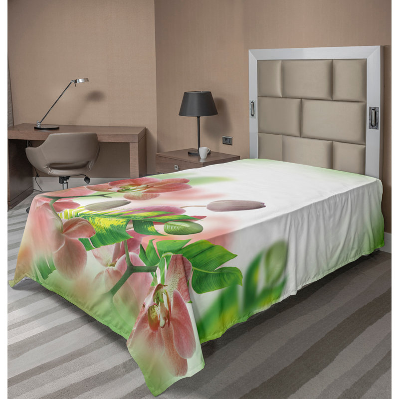 Drap plat Ambesonne Spring Top Orchids Blossoms, Drap plat pour lit simple