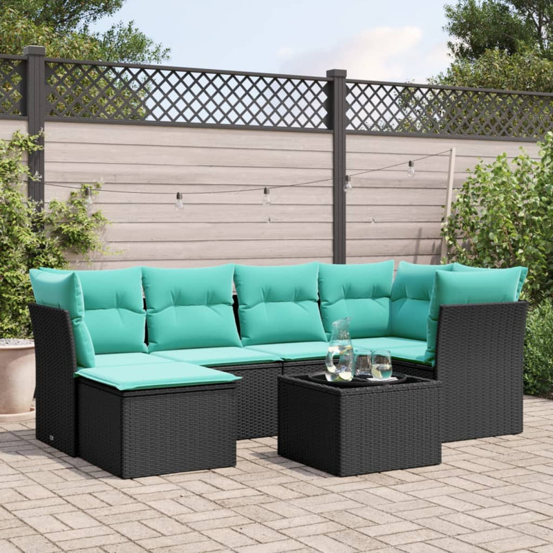  Ensemble de canapé de patio 7 pièces avec coussins en rotin de polyester noir
