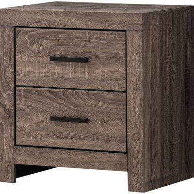 Oak 2 - Drawer Nightstand, 23.5 Inches Tall, Modern Rectangular Shape And Functionality Nightstand In Oak, High, 21.91 Wide, Rustic Design