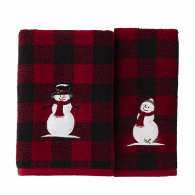 MCEAST 3 Pack Christmas Hand Towels 14 x 25 Inch Cotton Towels Embroidered  Christmas Bath Towels Red and Black Buffalo Plaid Hand Towels for Bathroom