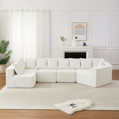 Boneless 151.6-Inch Extra-Large L-Shaped Deep-Seat Modular Sofa With Chenille Fabric And 11 Pillows, No Assembly Required