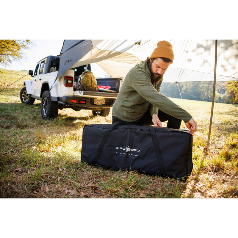 Black Steel Double Camping Cot with Storage Organizers