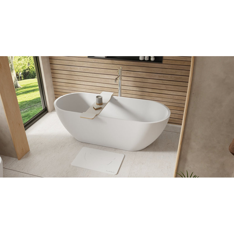 Badeloft 66.9" x 27.5" Freestanding Soaking Stone Resin Bathtub with Overflow and Drain BW-02-L-M in Matte White, Matte White