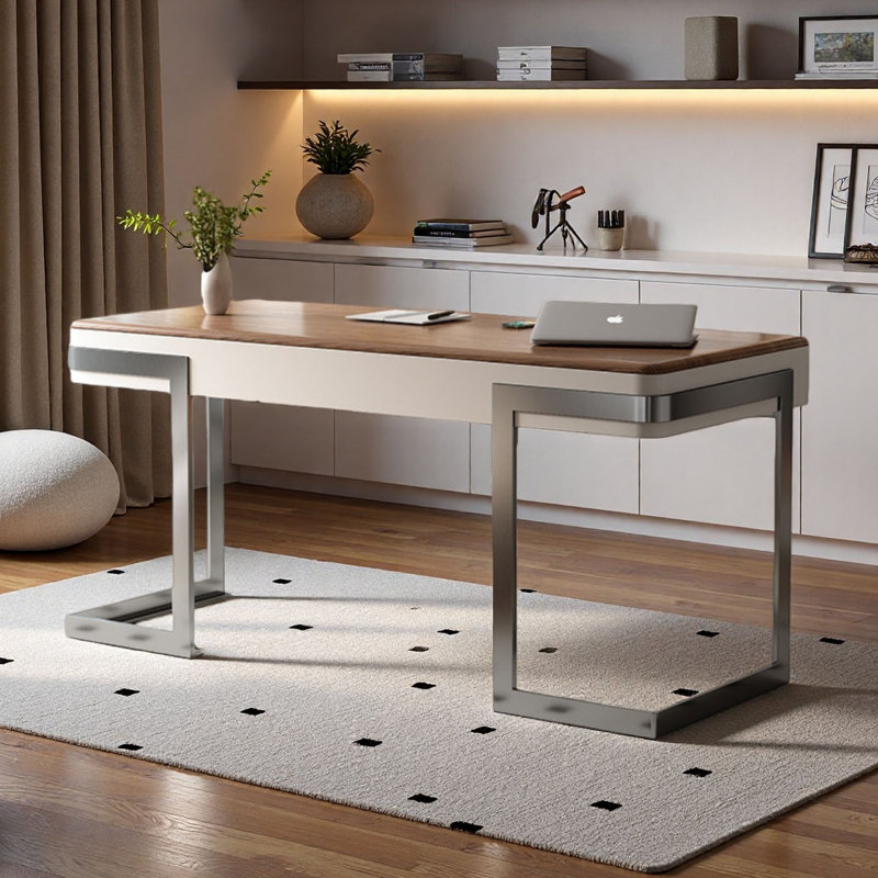 Bureau en noyer d'inspiration rétro, H 29,5 po x l 55,1 po x P 23,6 po