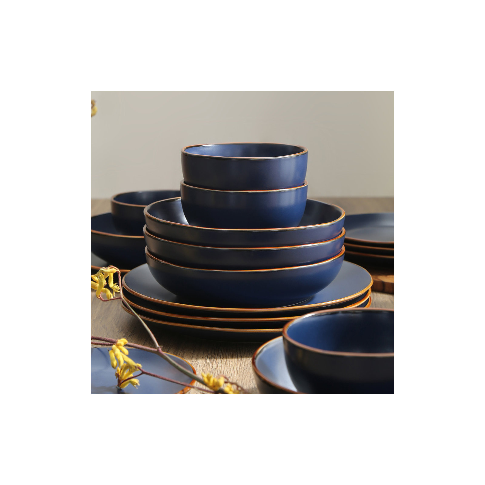 Brasa Dinnerware Set Stoneware, Blue, 16