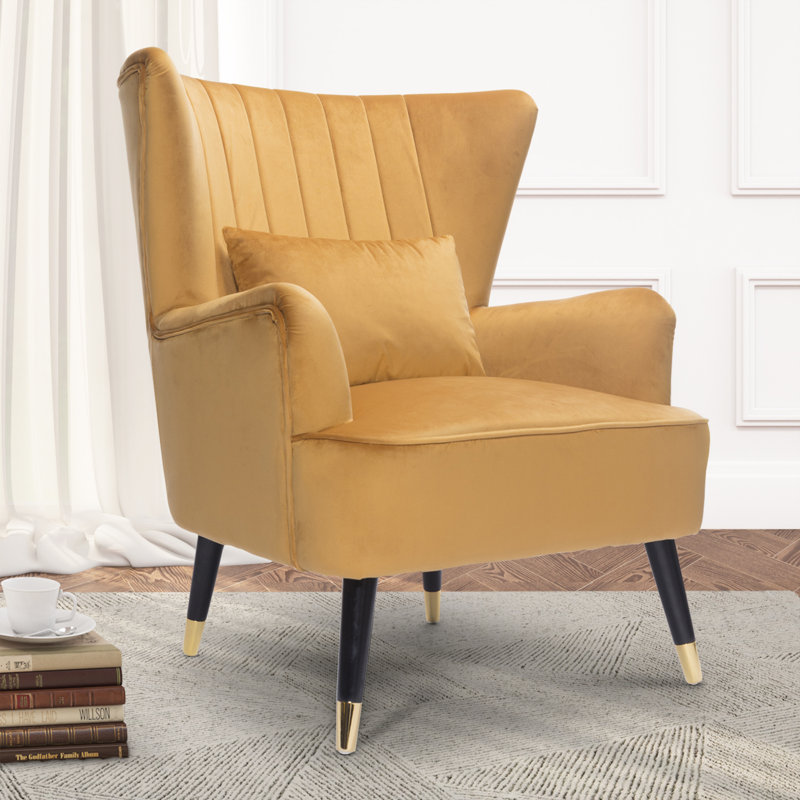 Nettey Upholstered Wingback Chair, Gold, Velvet