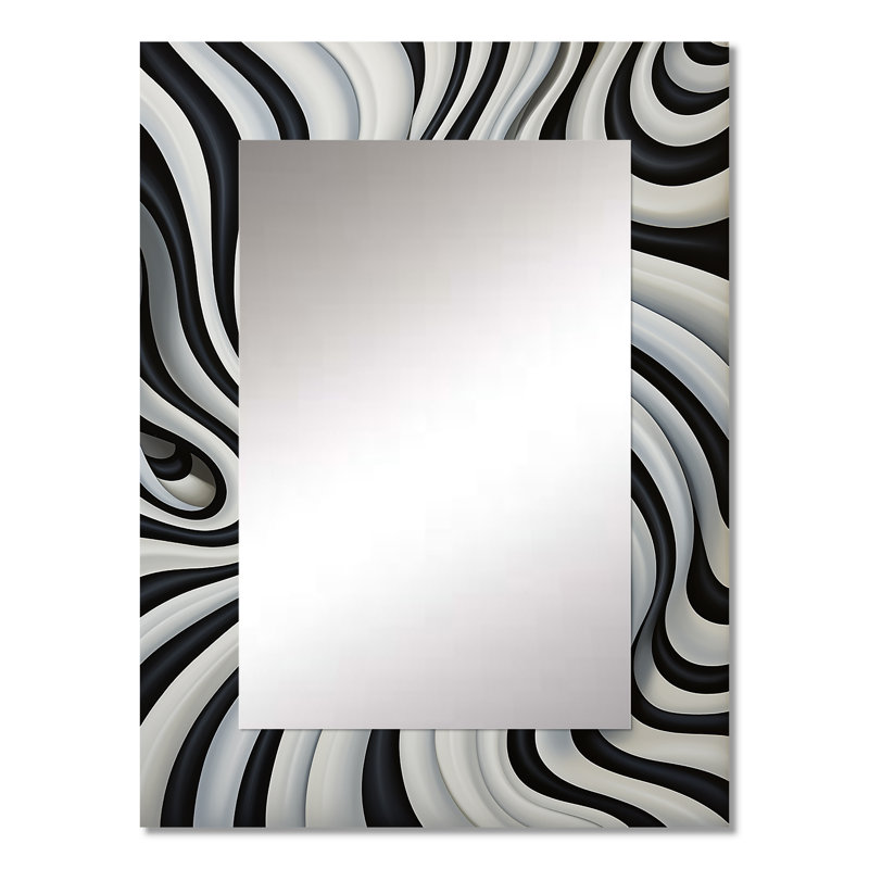 Black White Optical Art Dream III - Op Art Decorative Wall Mirror, Black Large Mirror, Printed Metal Art, 32" x 24"