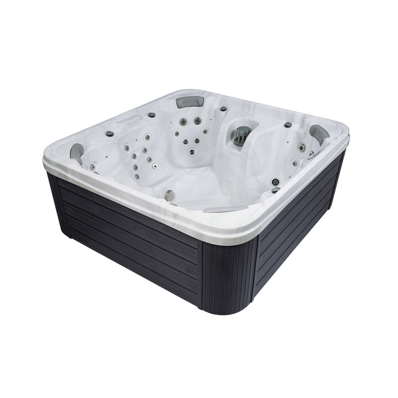 Buenospa Chicago 7-Person 54-Jets Acrylic Hot Tub with Cover, LED Lights, and Ozonator in White