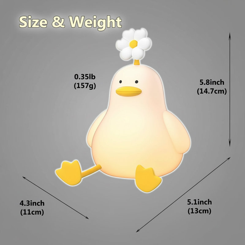Cute Cartoon Animal Night Light: Safe Silicone LED Lamp for Toddlers - Flower Duck Design