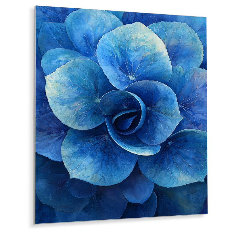 Hortensia bleu et vert Vortex II - art mural en métal Hydrangea pour le salon, H 40 po x l 30 po