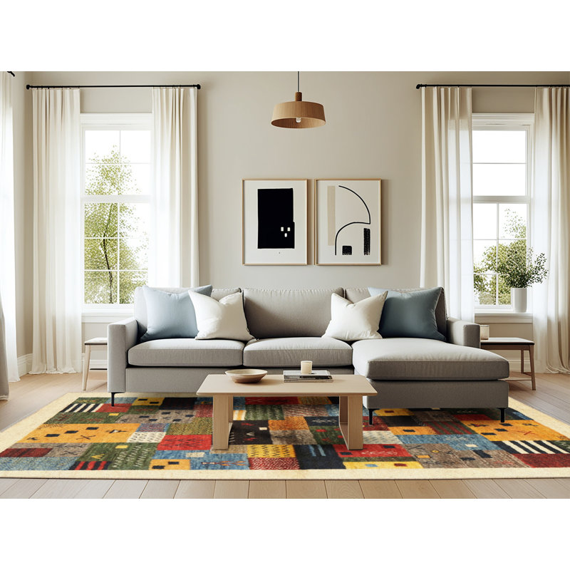 Tapis beige/gris/rouge contemporain, Rectangle 6 pi x 9 pi