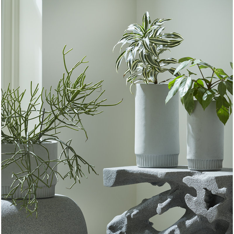 Harvest Medium Resin Pot Planter, Light Gray, 16" H x 8" W x 8" D