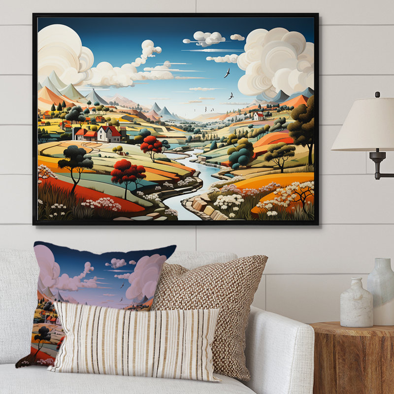 De Stijl Style County Side - impressions sur toile campagne, H 12 po x l 20 po x P 1 po, Cadre flottant noir