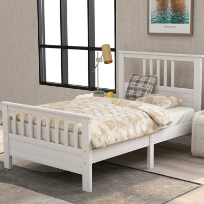 Lit plateforme en bois pour lit simple blanc - hauteur de 26,3 po, support à 10 lattes, taille facile à installer avec tête de lit en pin fascinante et blanc