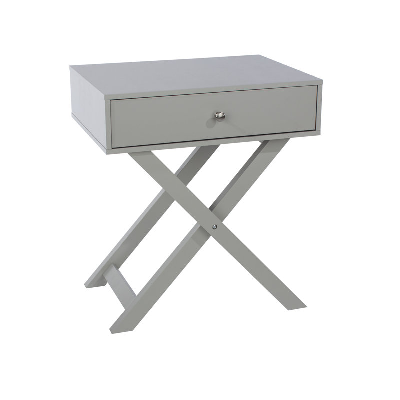 Garo 1 Drawer X cross leg Bedside Table, Side Table, End Table, Grey