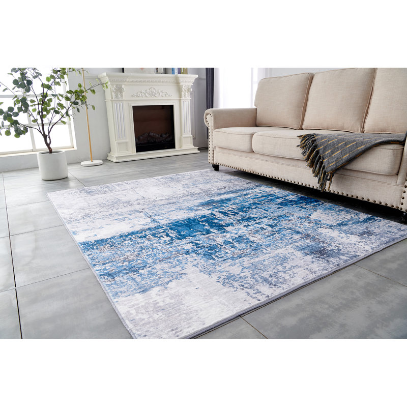 Tapis gris très doux lavable à la machine Collection Abstract, Rectangulaire 3 pi x 5 pi